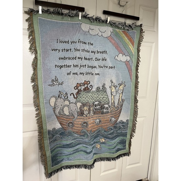 Noah's Ark Animals Rainbow Sunshine Clouds Tapestry‎ Blanket EUC - Picture 1 of 7
